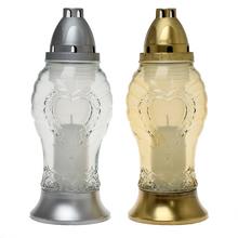 Náhrobné sviečky v tvare srdca z číreho skla.