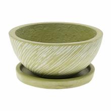 Keramická misa s podložkou v olivovo zelenej farbe.