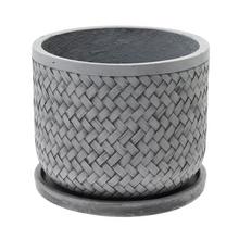 Šedý kvetináč s miskou Lucy, keramika, mrazuvzdorný.