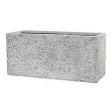 Biely obdĺžnikový kvetináč s textúrovaným povrchom.