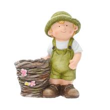 Chlapec s kvetináčom, keramická dekorácia.