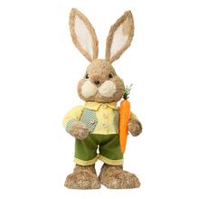 Slamený zajac s mrkvou, žltozelený, 29x22x62 cm.