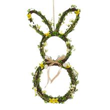 Závesný zajac z prútia s vajíčkami a kvetmi.