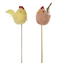 Zápich kuriatko v mixe, žlté a ružové, s perím.