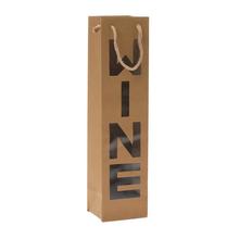 Kraft papierová taška na fľašu s nápisom WINE.