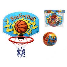 Basketbalový kôš s loptou, modrý dizajn.