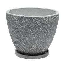 Tmavočierny kvetináč s miskou, keramika, mrazuvzdorný.