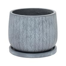 Čierny kvetináč s miskou, mrazuvzdorný, s textúrovaným povrchom.