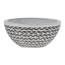 Biely keramický kvetináč s čiernym vzorom.