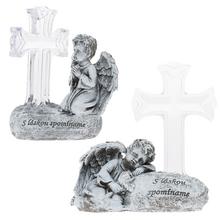 Smutný anjel s LED krížom, sivý, poly mix.