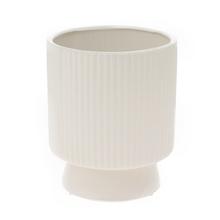 Biely pruhovaný keramický obal na kvetináče.