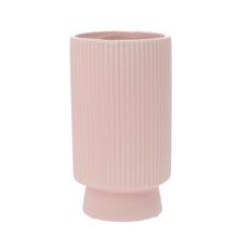 Ružový pruhovaný keramický obal na kvety.