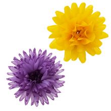 Umelé kvety Georgína vosková v žltej a fialovej farbe.