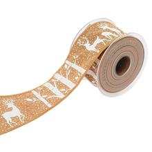 Vianočná stuha z juty s motívom soba, krémová farba.