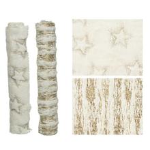 Štóla z polyesterovej umelej kožušiny v zlatej farbe s potlačou hviezd.