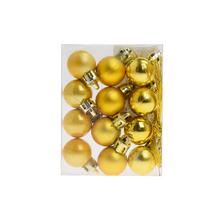 Sada zlatých plastových vianočných gúľ.