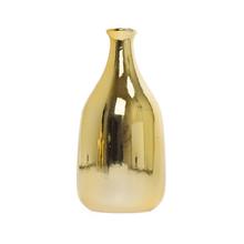 Zlatá keramická váza Anfora s lesklým povrchom.