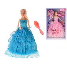 Bábika princezná s modrým šatami a doplnkami.