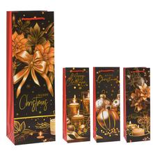 Darčeková taška na víno s vianočným motívom v čiernej farbe.