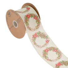 Vianočná stuha s venčekom, 6,3 cm široká, 10 m dlhá.