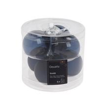 Sklenené vianočné gule v tmavomodrej farbe, balenie po 6 kusov.