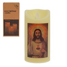 LED sviečka s obrazom Ježiša, 7,5x7,5x15 cm.