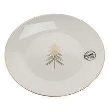 Porcelánový tanier s bielym povrchom a stromovým vzorom so zlatým okrajom.