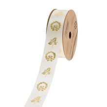 Vianočná stuha ecru so zlatými vzormi