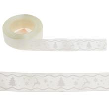 Stuha saténová v ecru farbe s vianočným motívom.