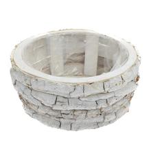 Drevený obal s bielym povrchom a textúrou kameňa.