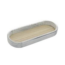 Oválny tácka z bieleho a béžového dreva.