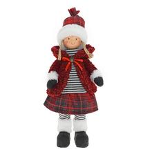 Textilná bábika dievča v červeno-bielom oblečení.