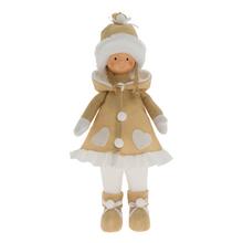 Textilná bábika dievča v béžovom oblečení s LED svetlom.