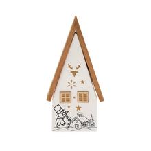 Biely a prírodný LED domček z porcelánu s vianočnými motívmi.