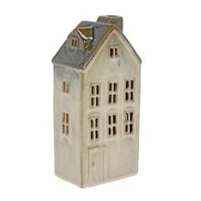 Keramický domček s LED osvetlením v bielej a hnedej farbe.