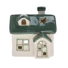 Porcelánový domček na sviečku v bielej a zelenej farbe.