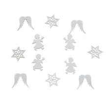 Drevené ozdoby biele mix, 12 kusov, rôzne tvary.