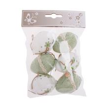 Zeleno-biele plastové vajíčka s kvetinovým vzorom, balenie 6 kusov.