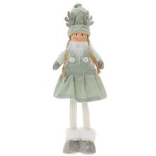 Textilná dekorácia dievča v mentolovej farbe s klobúkom a dlhými nohami.