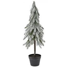 Vianočný stromček v kvetináči s umelými ihličkami.