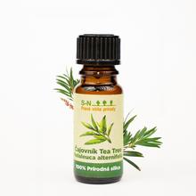 Esenciálny olej z čajovníka Tea Tree v malej fľaštičke.