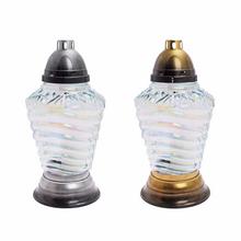 Náhrobné sviečky v čírom skle s perleťovým efektom.