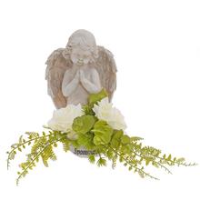 Smútočná väzba s anjelom a kvetmi.