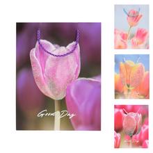 Darčeková taška s tulipánmi a trblietkami.