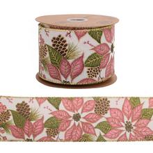 Ružová vianočná stuha s kvetinovým vzorom