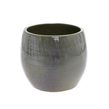 Zelený keramický obal na kvety s hladkým povrchom.