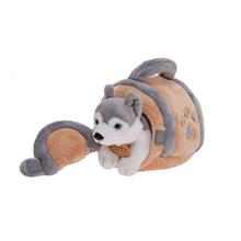 Plyšový pes husky s prepravkou