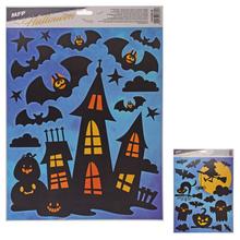 Okenná fólia Halloween s netopiermi a strašidelným domom.
