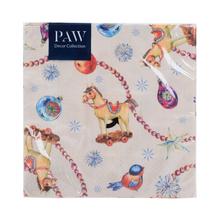 Vianočné servítky s motívom koní a ozdôb.