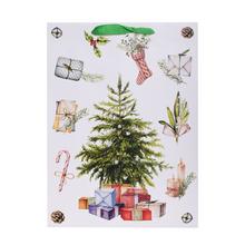 Vianočná taška s motívom stromčeka a darčekov.